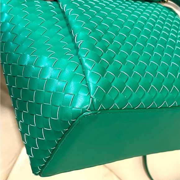 Anthropologie Faux Leather Woven Tote Crossbody Bag Green MSRP $100 - Picture 12 of 14